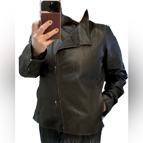 EILEEN FISHER - NWT - Women’s Moto Jacket LEATHER Sz L - BLACK - Picture 15 of 15